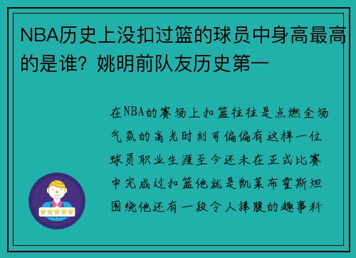 NBA历史上没扣过篮的球员中身高最高的是谁？姚明前队友历史第一