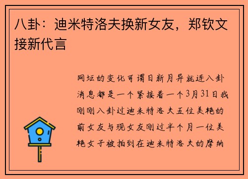 八卦：迪米特洛夫换新女友，郑钦文接新代言